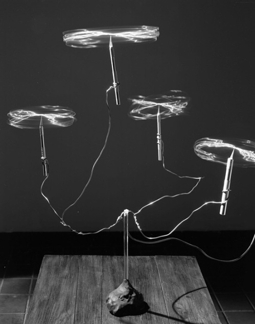 Charged Wires Spinning and Balancing on Exacto Knives, 2012, Gelatin Silver Print 